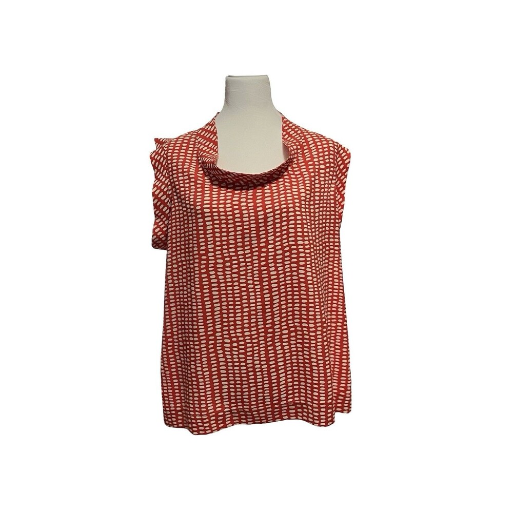 CAbi Madeline #294 Cowl Top Orange/Cream Dots EUC!